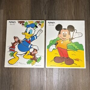 PLAYSKOOL Walt Disney WOOD Puzzle Lot Of 2 Mickey Mouse Donald Chip Dale Vintage